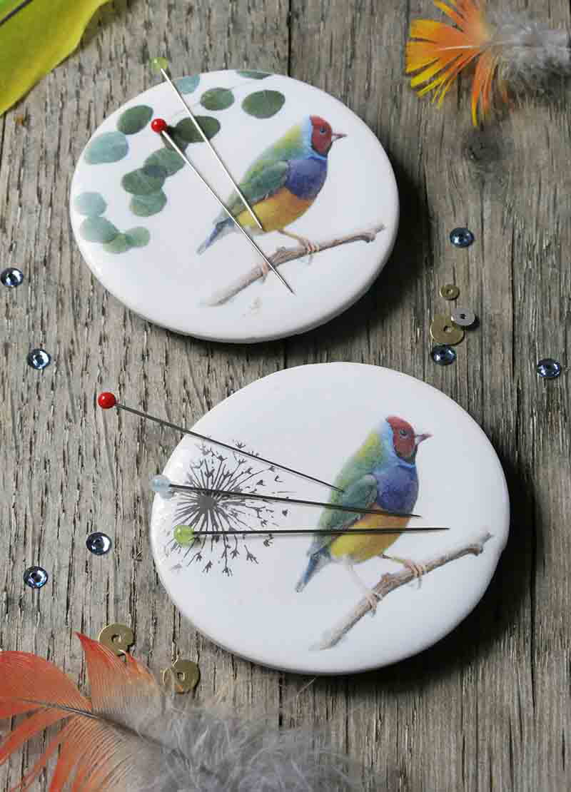 Ceramic Needle Minders with Australian Bird Designs