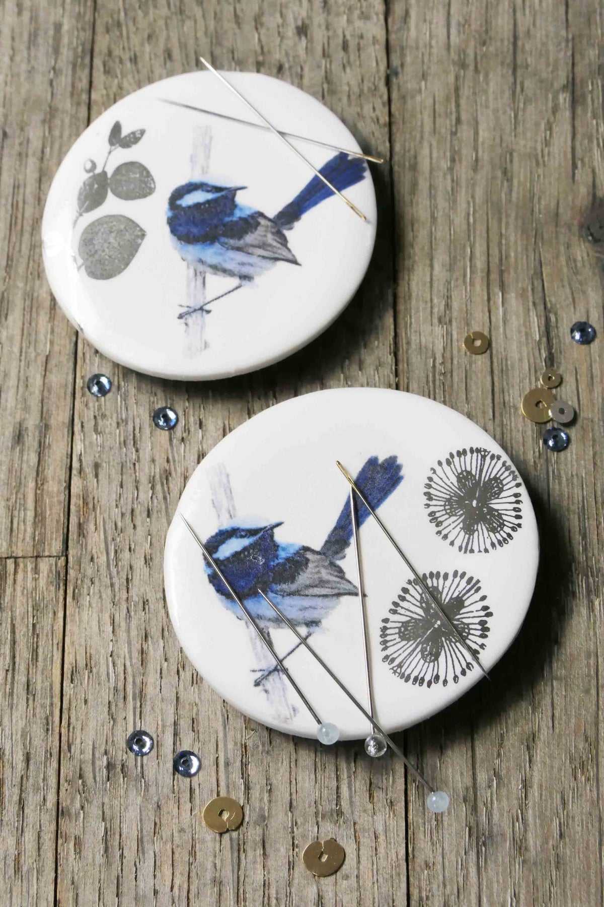 Ceramic Needle Minders with Australian Bird Designs
