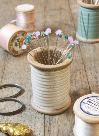 Special Snow Flower Cohana Ceramic Thread Spool Pin and Needle Holder with Glass-Headed Pins